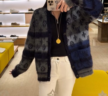 Oversized Geometric Jacquard Cardigan – Navy Blue & White view 9