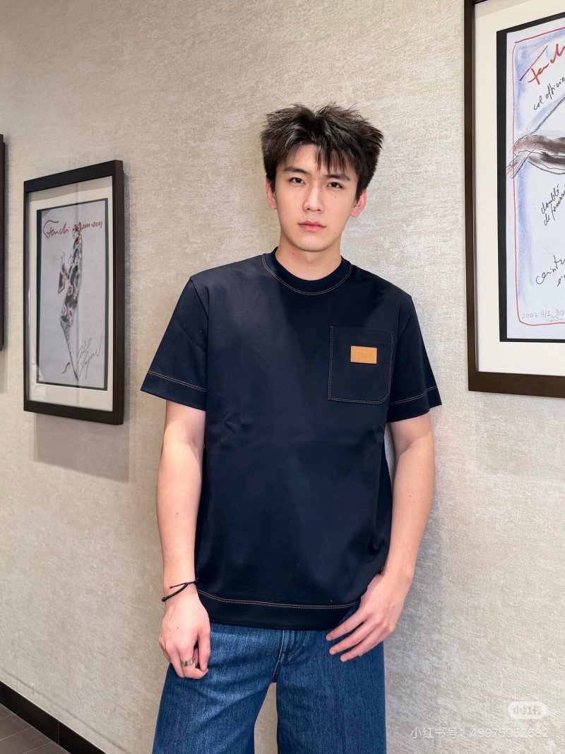 Black Pocket T-Shirt with Orange Label Detail