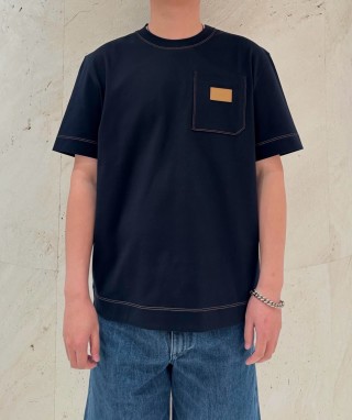 Black Pocket T-Shirt with Orange Label Detail view 6