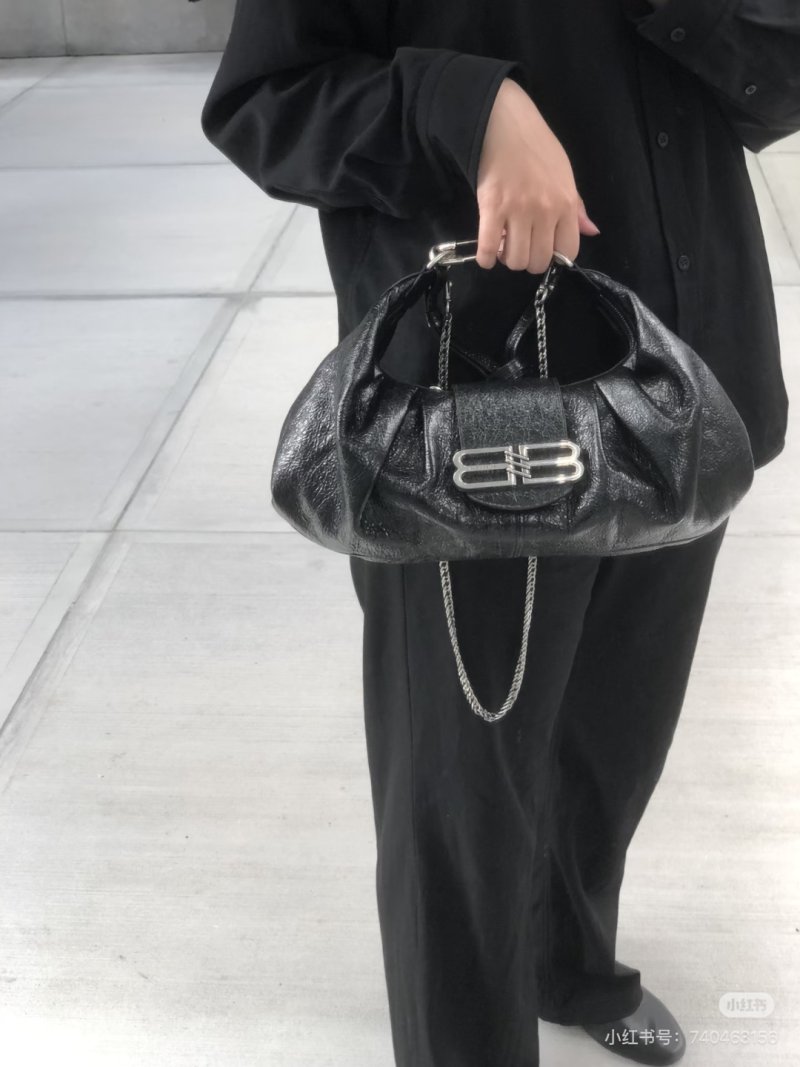 Balenciaga Pamela Black Crinkled Leather Shoulder Bag
