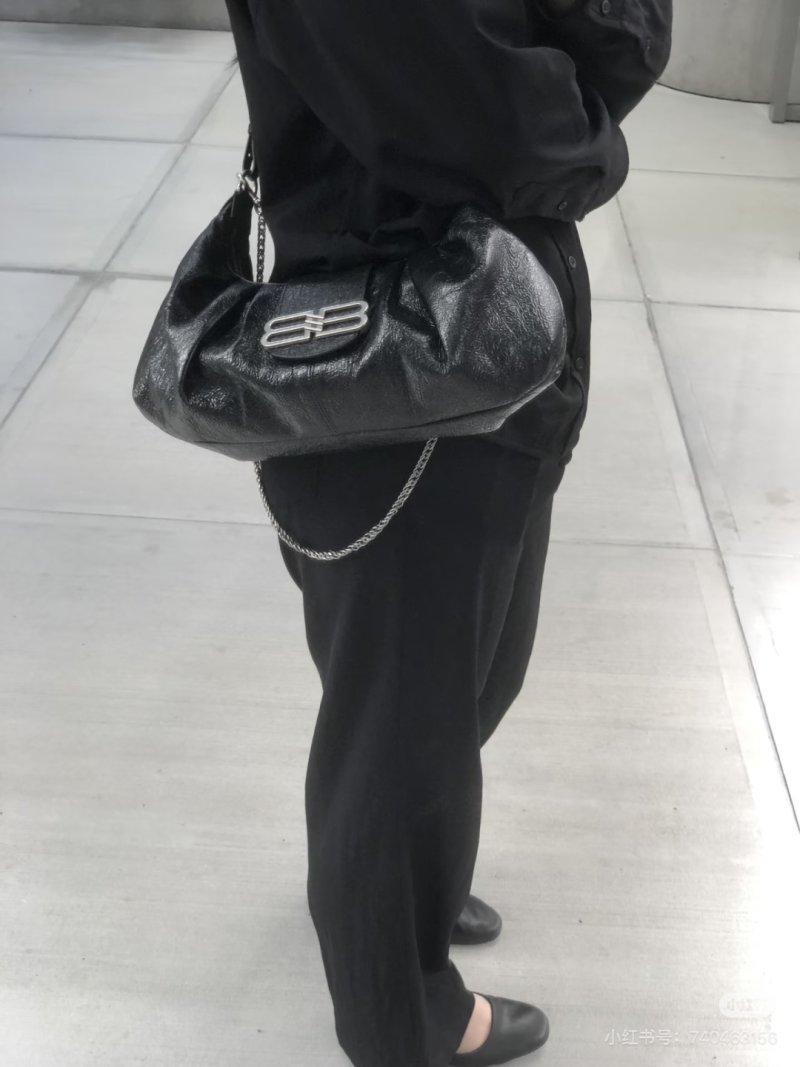 Balenciaga Pamela Black Crinkled Leather Shoulder Bag view