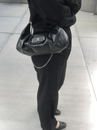 Balenciaga Pamela Black Crinkled Leather Shoulder Bag view 3