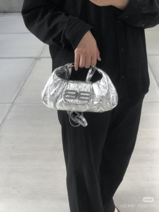 Balenciaga Pamela Black Crinkled Leather Shoulder Bag view 6