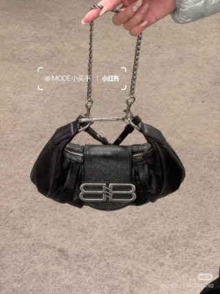 Balenciaga Pamela Black Crinkled Leather Shoulder Bag view 9