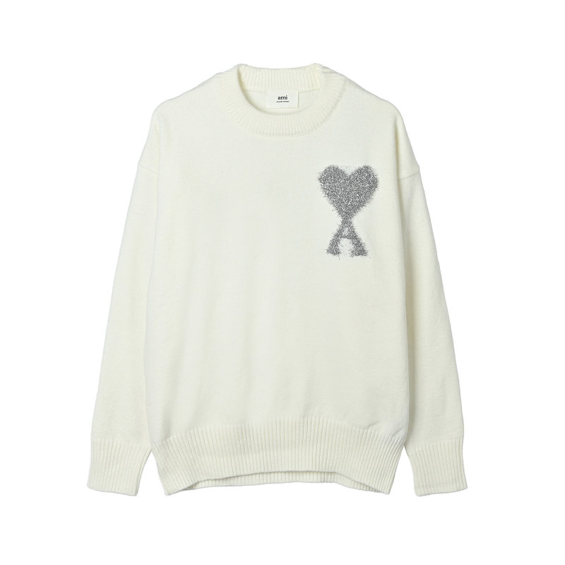 Cream Ribbed Knit Sweater with Chest Print view