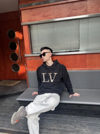 Louis Vuitton LV Rhinestone Logo Black Hoodie view 2