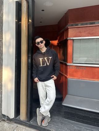 Louis Vuitton LV Rhinestone Logo Black Hoodie view 3