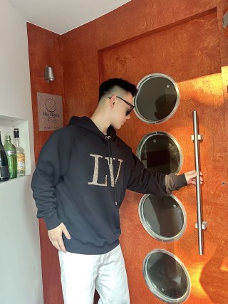 Louis Vuitton LV Rhinestone Logo Black Hoodie view 5