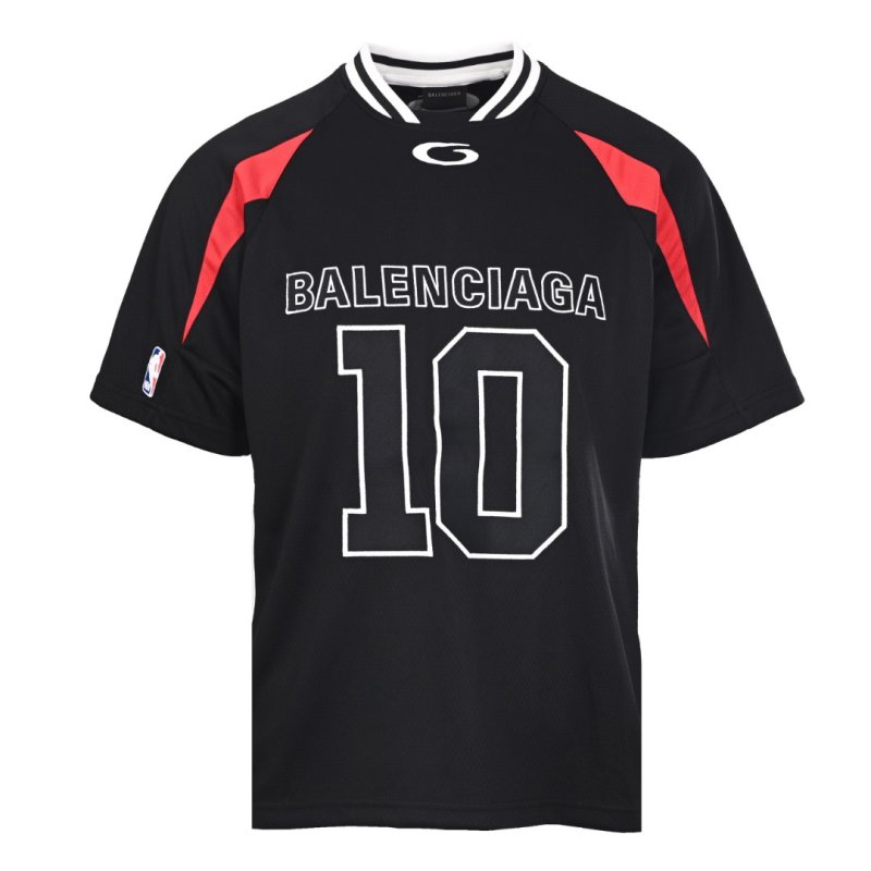 Balenciaga Black Logo T-Shirt with Red Stripe Detail view
