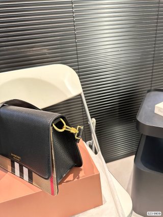 Burberry Black Leather Crossbody Bag with Vintage Check view 4