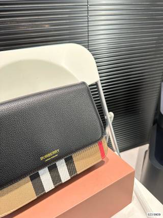 Burberry Black Leather Crossbody Bag with Vintage Check view 6