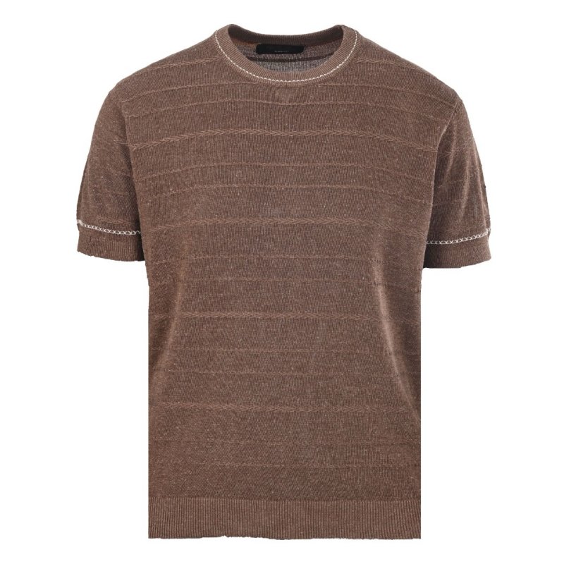 Brown Textured Knit Short-Sleeve Crew Neck T-Shirt view