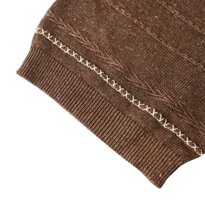 Brown Textured Knit Short-Sleeve Crew Neck T-Shirt view