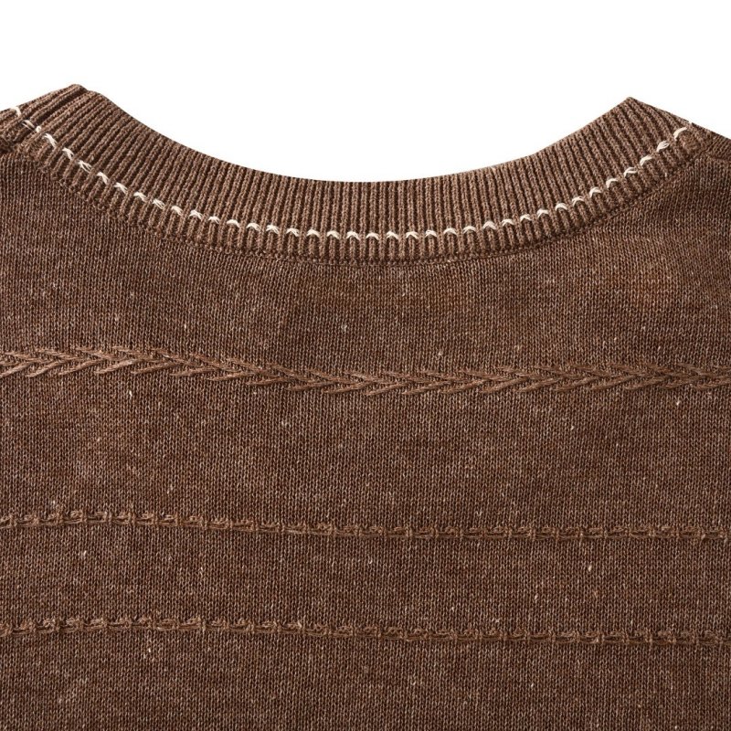 Brown Textured Knit Short-Sleeve Crew Neck T-Shirt view