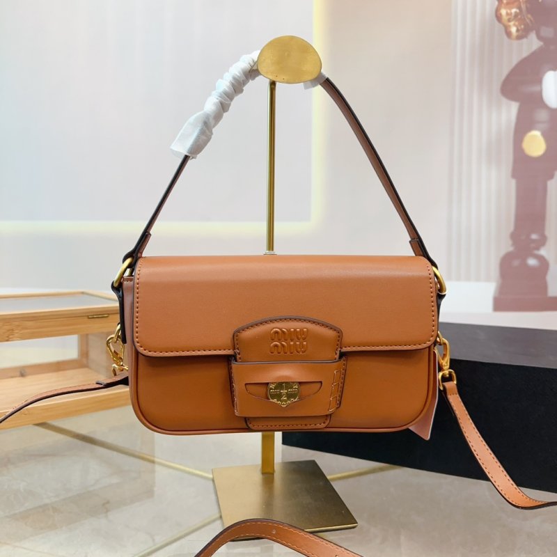 Miu Miu Gold Coin Cognac Leather Shoulder Bag
