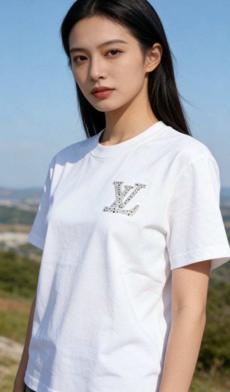 Louis Vuitton Rhinestone Logo White T-Shirt