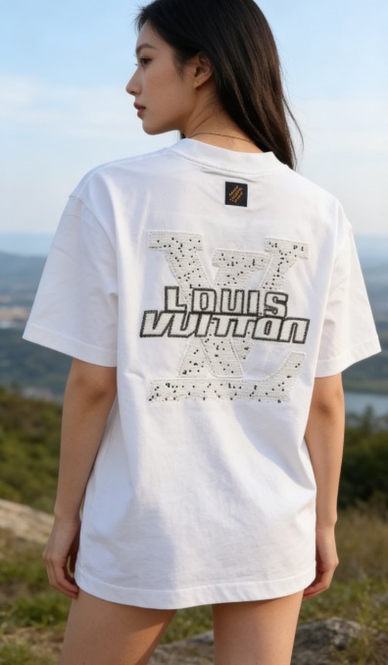 Louis Vuitton Rhinestone Logo White T-Shirt view
