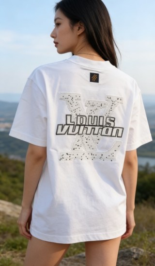 Louis Vuitton Rhinestone Logo White T-Shirt view 2