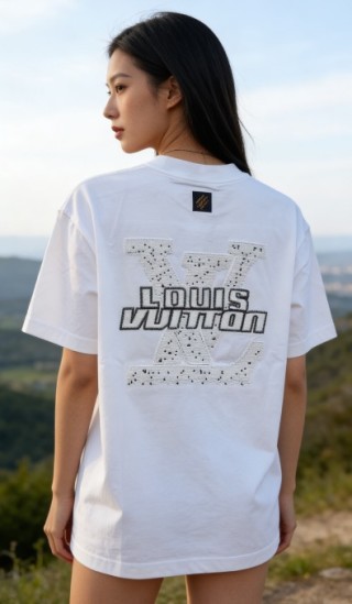 Louis Vuitton Rhinestone Logo White T-Shirt view 3