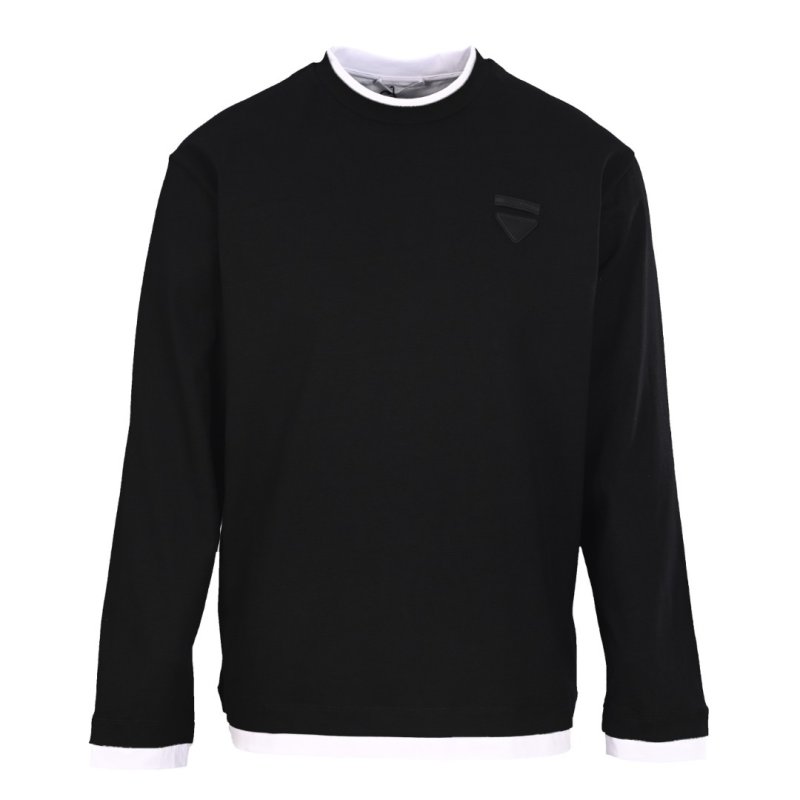 Black Long Sleeve T-Shirt with White Ribbed Trim view
