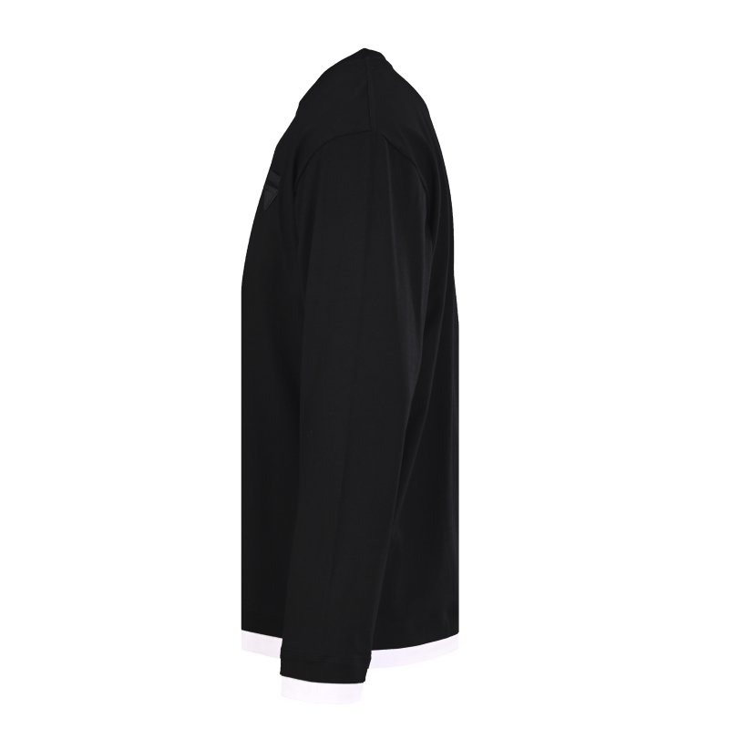 Black Long Sleeve T-Shirt with White Ribbed Trim view
