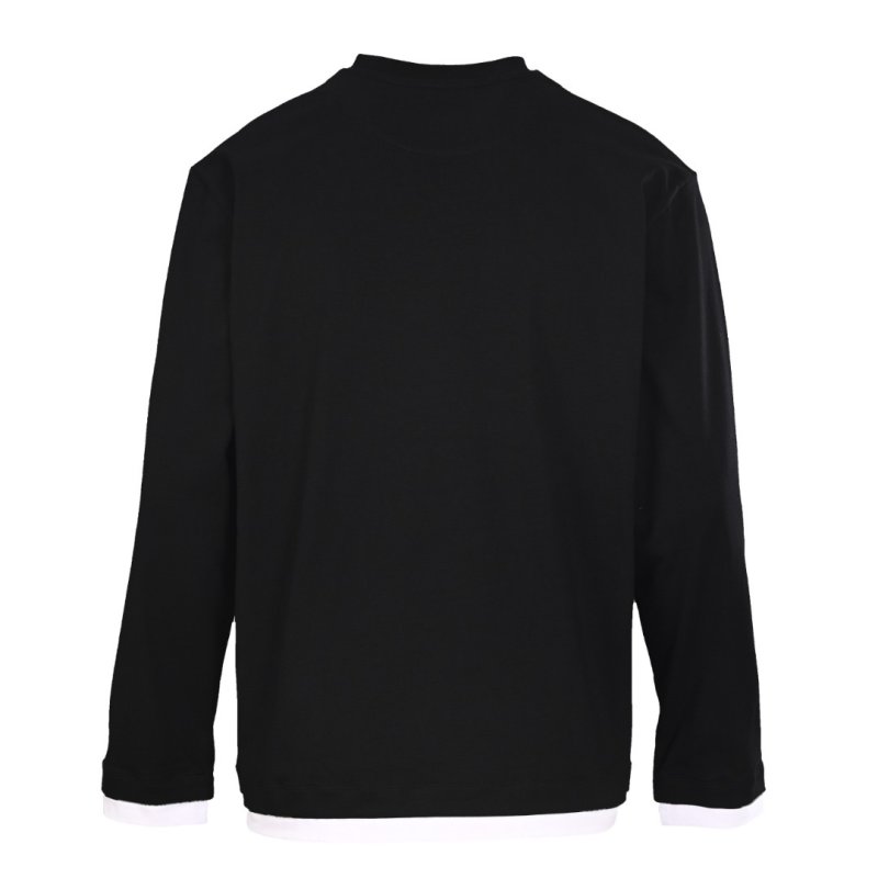 Black Long Sleeve T-Shirt with White Ribbed Trim view