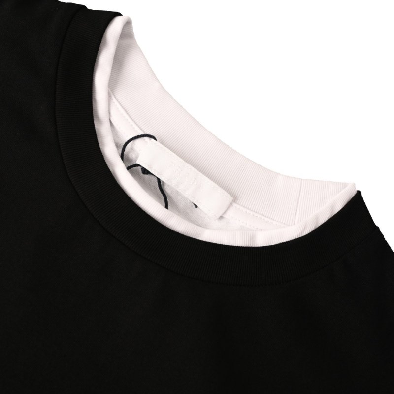 Black Long Sleeve T-Shirt with White Ribbed Trim view