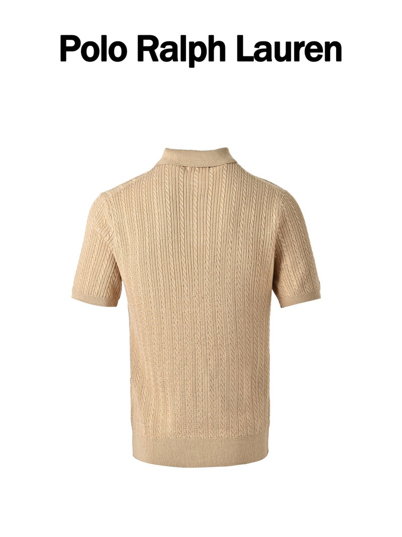 Beige Cable Knit Short Sleeve Polo Shirt view