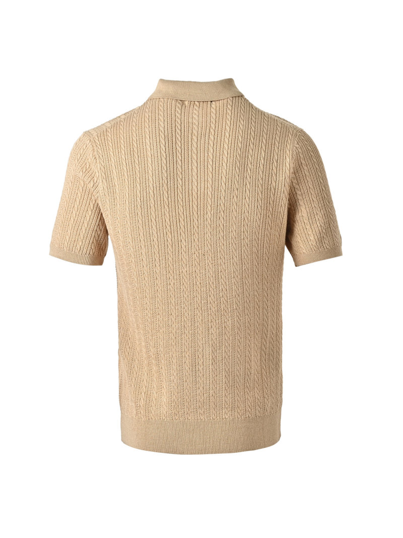 Beige Cable Knit Short Sleeve Polo Shirt view