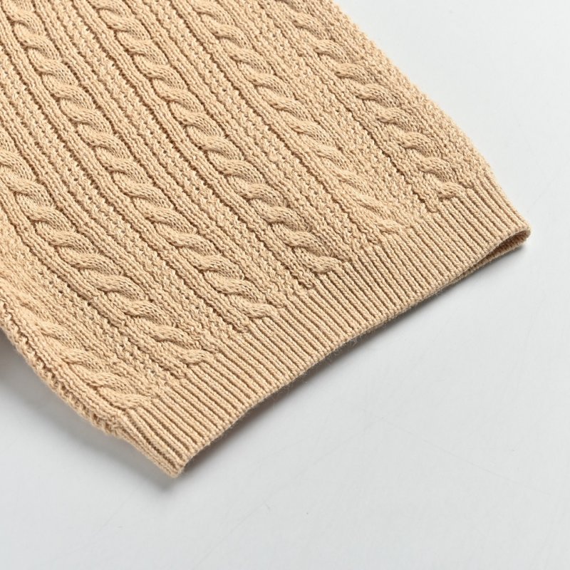 Beige Cable Knit Short Sleeve Polo Shirt view