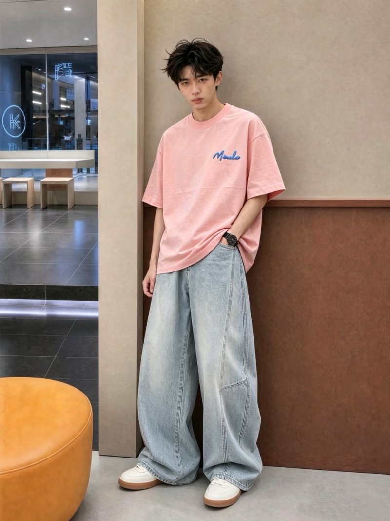 Pink Muscle T-Shirt with Blue Script Logo
