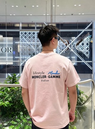 Pink Muscle T-Shirt with Blue Script Logo view 2