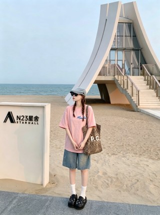 Pink Muscle T-Shirt with Blue Script Logo view 3