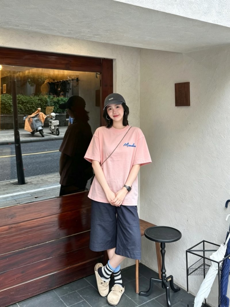 Pink Muscle T-Shirt with Blue Script Logo view