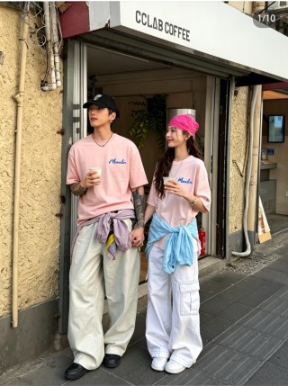 Pink Muscle T-Shirt with Blue Script Logo view 7