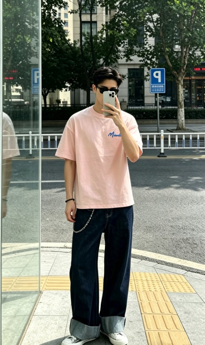 Pink Muscle T-Shirt with Blue Script Logo view