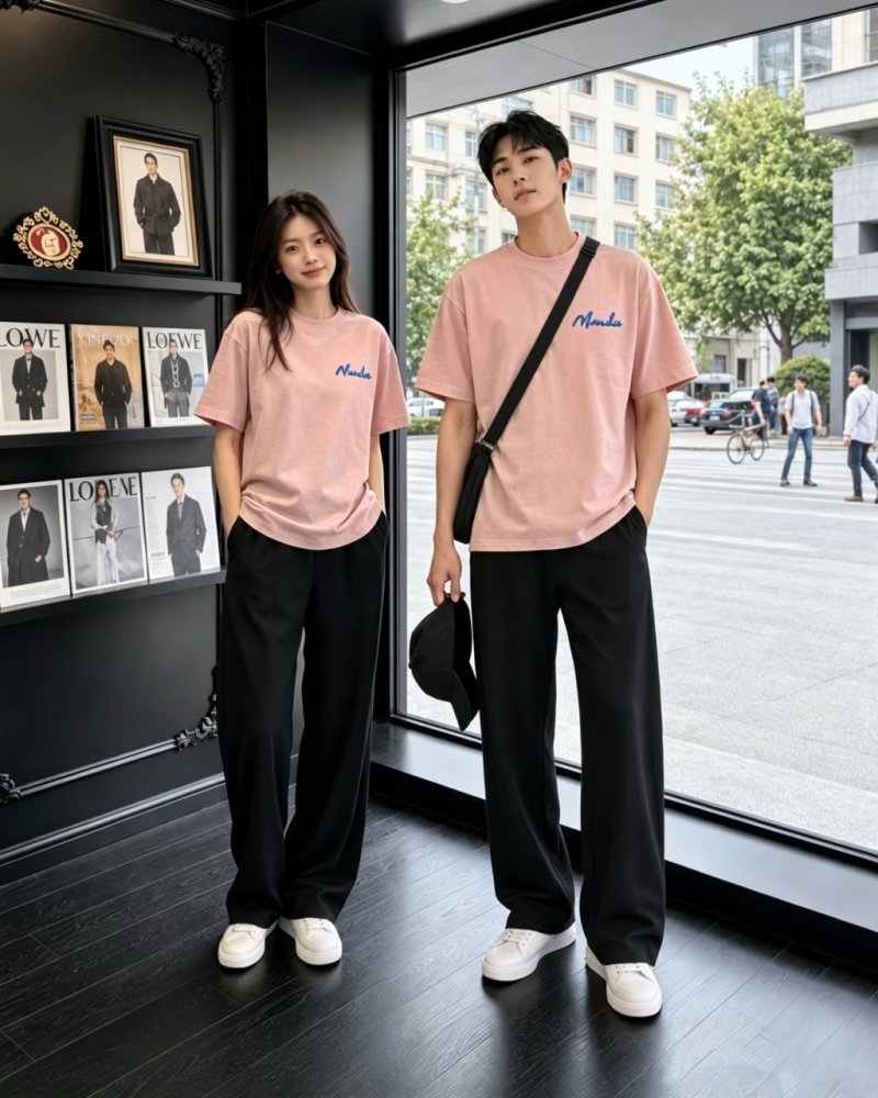 Pink Muscle T-Shirt with Blue Script Logo view