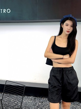Black Nylon Shorts with Drawstring view 1