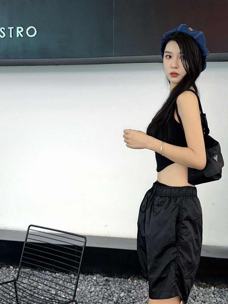 Black Nylon Shorts with Drawstring view