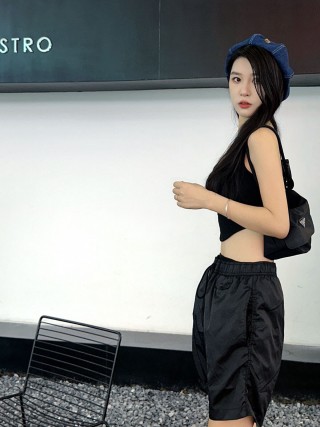 Black Nylon Shorts with Drawstring view 2