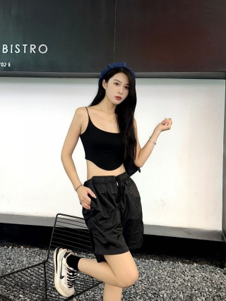 Black Nylon Shorts with Drawstring view 4