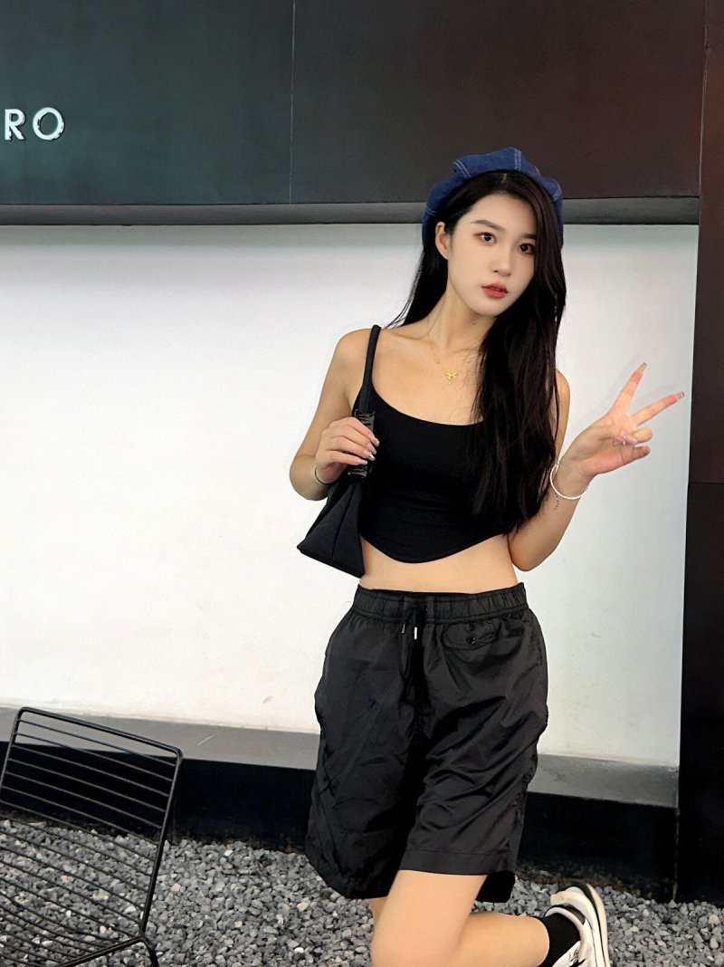 Black Nylon Shorts with Drawstring view