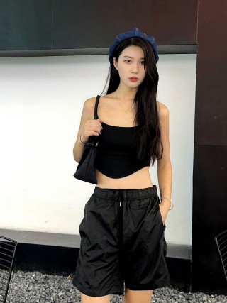 Black Nylon Shorts with Drawstring view 7