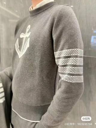 Charcoal Graphic Anchor Crew Neck Sweater with Pleated Hem view 9
