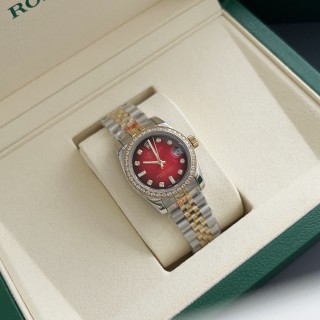 Rolex Datejust 31mm Two-Tone Red Dial Diamond Watch