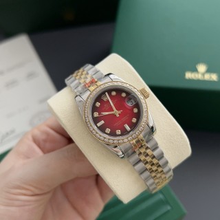 Rolex Datejust 31mm Two-Tone Red Dial Diamond Watch view 2