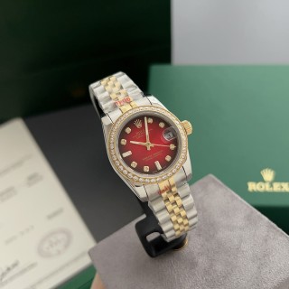 Rolex Datejust 31mm Two-Tone Red Dial Diamond Watch view 3