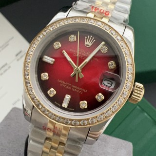 Rolex Datejust 31mm Two-Tone Red Dial Diamond Watch view 4