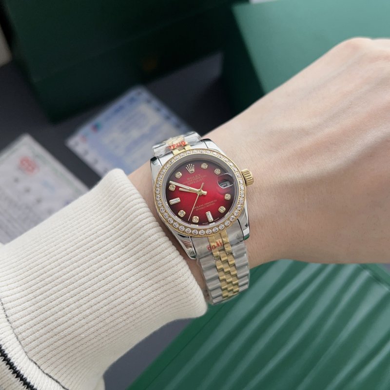 Rolex Datejust 31mm Two-Tone Red Dial Diamond Watch view