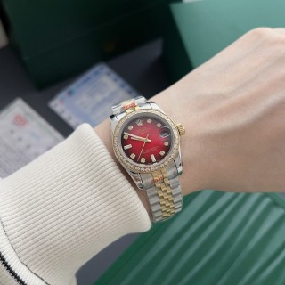 Rolex Datejust 31mm Two-Tone Red Dial Diamond Watch view 8